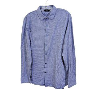 Hart Schaffner Marx Mens Size Large Button Up Shirt Blue Micro Striped Cotton